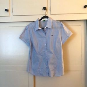 Ferrioni Light blue/white checked pattern Button Down Short Sleeve Medium
